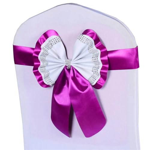 ZIUBMVDYC Stuhl Schärpen, Diamant-Krawatte, niedlicher Satin-Knoten, Abdeckung hinten, bunter Bandgürtel, Schleife for Hotel, Bankett, Hochzeit, Party, Events, Dekoration(Fuchsia) von ZIUBMVDYC