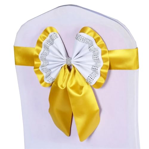 ZIUBMVDYC Stuhl Schärpen, Diamant-Krawatte, niedlicher Satin-Knoten, Abdeckung hinten, bunter Bandgürtel, Schleife for Hotel, Bankett, Hochzeit, Party, Events, Dekoration(Gold) von ZIUBMVDYC