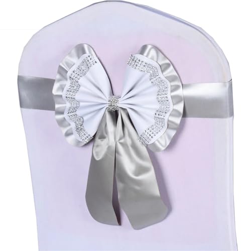 ZIUBMVDYC Stuhl Schärpen, Diamant-Krawatte, niedlicher Satin-Knoten, Abdeckung hinten, bunter Bandgürtel, Schleife for Hotel, Bankett, Hochzeit, Party, Events, Dekoration(Grey) von ZIUBMVDYC