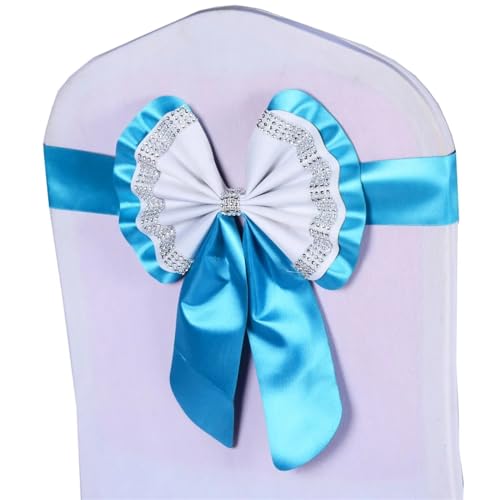 ZIUBMVDYC Stuhl Schärpen, Diamant-Krawatte, niedlicher Satin-Knoten, Abdeckung hinten, bunter Bandgürtel, Schleife for Hotel, Bankett, Hochzeit, Party, Events, Dekoration(Lake Blue) von ZIUBMVDYC
