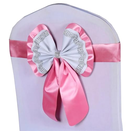 ZIUBMVDYC Stuhl Schärpen, Diamant-Krawatte, niedlicher Satin-Knoten, Abdeckung hinten, bunter Bandgürtel, Schleife for Hotel, Bankett, Hochzeit, Party, Events, Dekoration(Pink) von ZIUBMVDYC