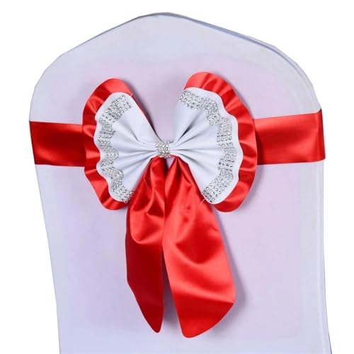 ZIUBMVDYC Stuhl Schärpen, Diamant-Krawatte, niedlicher Satin-Knoten, Abdeckung hinten, bunter Bandgürtel, Schleife for Hotel, Bankett, Hochzeit, Party, Events, Dekoration(Red) von ZIUBMVDYC