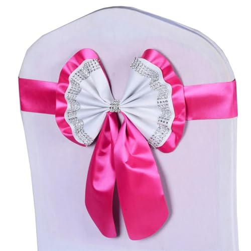 ZIUBMVDYC Stuhl Schärpen, Diamant-Krawatte, niedlicher Satin-Knoten, Abdeckung hinten, bunter Bandgürtel, Schleife for Hotel, Bankett, Hochzeit, Party, Events, Dekoration(Rose Red) von ZIUBMVDYC