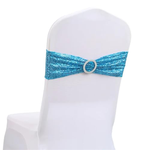 ZIUBMVDYC Stuhl Schärpen, Glitzer Pailletten Krawatte Spandex Knoten Abdeckung Zurück Elastische Band Gürtel Bogen for Hotel Bankett Hochzeit Party-Event Dekoration(Lake Blue) von ZIUBMVDYC