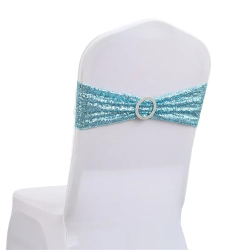 ZIUBMVDYC Stuhl Schärpen, Glitzer Pailletten Krawatte Spandex Knoten Abdeckung Zurück Elastische Band Gürtel Bogen for Hotel Bankett Hochzeit Party-Event Dekoration(Light Blue) von ZIUBMVDYC