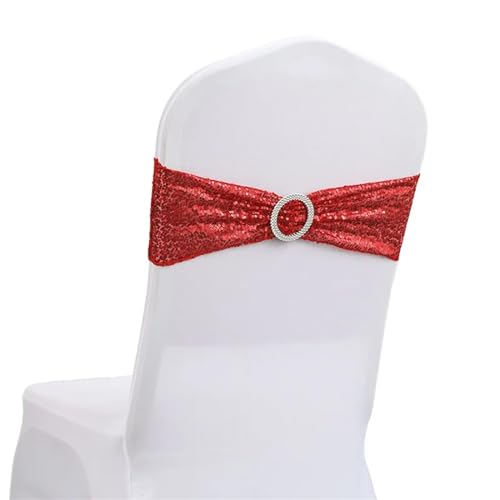 ZIUBMVDYC Stuhl Schärpen, Glitzer Pailletten Krawatte Spandex Knoten Abdeckung Zurück Elastische Band Gürtel Bogen for Hotel Bankett Hochzeit Party-Event Dekoration(Red) von ZIUBMVDYC