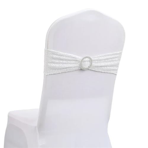 ZIUBMVDYC Stuhl Schärpen, Glitzer Pailletten Krawatte Spandex Knoten Abdeckung Zurück Elastische Band Gürtel Bogen for Hotel Bankett Hochzeit Party-Event Dekoration(White) von ZIUBMVDYC