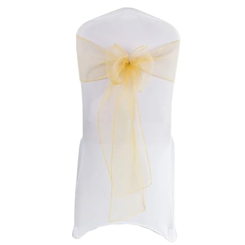 ZIUBMVDYC Stuhl Schärpen, Hochzeitsdekoration Organza Organdy Fliege Knoten for Geburtstagsfeier Weihnachten Halloween Events Hotelbedarf(Gold) von ZIUBMVDYC