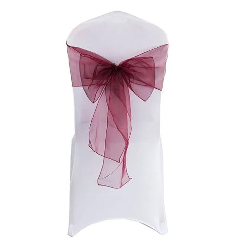 ZIUBMVDYC Stuhl Schärpen, Hochzeitsdekoration Organza Organdy Fliege Knoten for Geburtstagsfeier Weihnachten Halloween Events Hotelbedarf(Wine Red) von ZIUBMVDYC