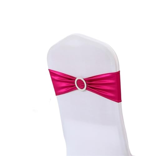 ZIUBMVDYC Stuhl Schärpen, Hochzeitsdekoration Spandex Stühle Schärpe Shiny Metallic Gold Silber Bogen mit runder Schnalle for Geburtstagsfeier Hotel Bankett Luxus(Fuchsia) von ZIUBMVDYC