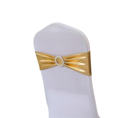 ZIUBMVDYC Stuhl Schärpen, Hochzeitsdekoration Spandex Stühle Schärpe Shiny Metallic Gold Silber Bogen mit runder Schnalle for Geburtstagsfeier Hotel Bankett Luxus(Gold) von ZIUBMVDYC