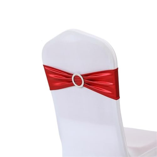 ZIUBMVDYC Stuhl Schärpen, Hochzeitsdekoration Spandex Stühle Schärpe Shiny Metallic Gold Silber Bogen mit runder Schnalle for Geburtstagsfeier Hotel Bankett Luxus(Red) von ZIUBMVDYC
