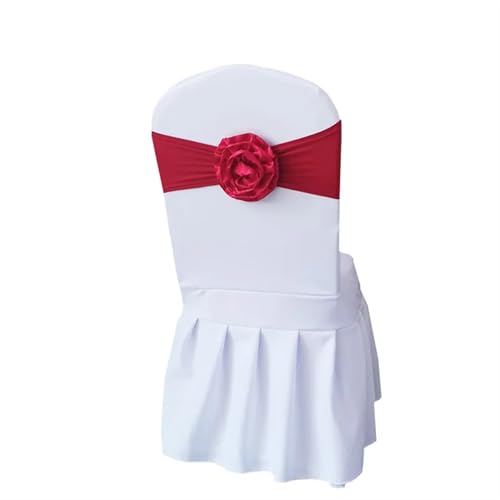 ZIUBMVDYC Stuhl Schärpen, Krawatte Gaze Knoten Abdeckung Blume Zurück Elastische Band Grenadine Gürtel Bogen for Bankett Hochzeit Party-Event Esszimmer Dekoration(Wine Red) von ZIUBMVDYC