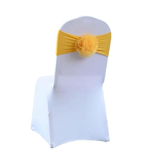 ZIUBMVDYC Stuhl Schärpen, Krawatte Gaze Knoten Abdeckung Zurück Blume Elastische Band Grenadine Gürtel Bogen for Bankett Hochzeit Party-Event Esszimmer Dekoration(Yellow) von ZIUBMVDYC
