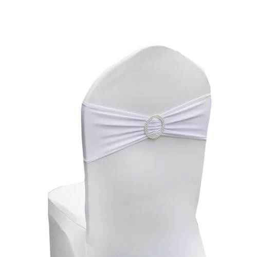 ZIUBMVDYC Stuhl Schärpen, Moderne Stretch Spandex Bogen Bänder Knoten Mit Schnalle for Hotel Hochzeit Party Bankett Business Meeting Dekorationen(White) von ZIUBMVDYC
