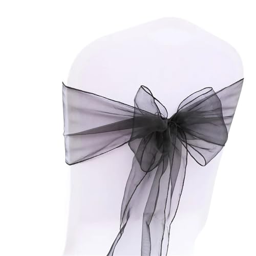 ZIUBMVDYC Stuhl Schärpen, Organza Fliege Band Knoten 18x275cm Stuhl Abdeckung Tüll for Hochzeit Bankett Weihnachten Event Party Dekoration(Black) von ZIUBMVDYC