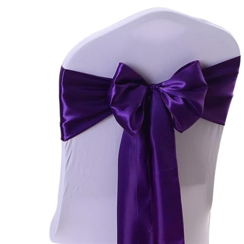 ZIUBMVDYC Stuhl Schärpen, Satin Stuhl Schleife Schärpen Hochzeit Indoor Outdoor Stuhl Band Schmetterling Krawatten for Party-Event Hotel Bankett Dekorationen Weich(Dark Purple) von ZIUBMVDYC