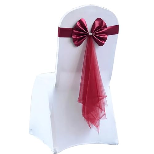 ZIUBMVDYC Stuhl Schärpen, Satinband-Abdeckung, Gürtel, Knoten, Krawatte for Hotel, Land, Hochzeit, Zeremonie, Veranstaltungen, Geburtstagsparty, Heimsitzdekoration(Wine Red) von ZIUBMVDYC