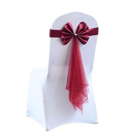 ZIUBMVDYC Stuhl Schärpen, Stretch Hochzeit Schärpe Stuhl Dekoration Rotwein/Blau/Lila/Rosa Stühle Bogen Band Gürtel Krawatten for Hochzeiten Bankett(Burgundy) von ZIUBMVDYC