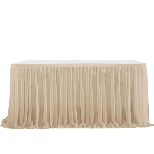 ZIUBMVDYC Tisch-Rock, Glitter Perle Chiffon Esszimmer for Hochzeit Party Dessert Bankett Tisch Dekor(Dark Champagne,77x275cm 9FT) von ZIUBMVDYC