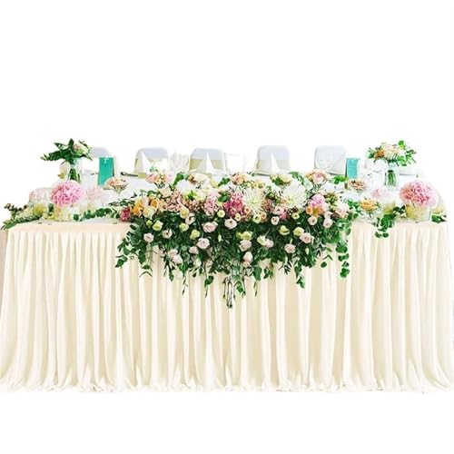 ZIUBMVDYC Tisch-Rock, Tischröcke Chiffon Halbtransparente Tischdecken for Hinterhofhochzeiten Geburtstagsfeier Kuchen Abendessen Tischdekorationen(Milky White,78X275cm) von ZIUBMVDYC