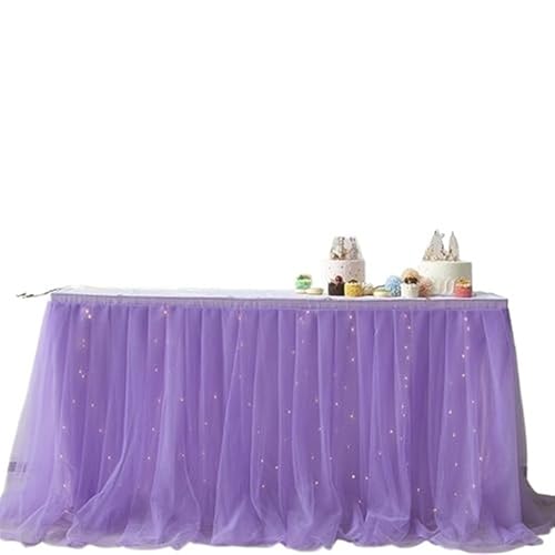 ZIUBMVDYC Tisch-Rock, Tüll Gold-umrandeten Mesh Hochzeit Party Dekoration Hotel Lieferungen Mesh Tisch Abdeckung(F,9FT(275cmx77cm)) von ZIUBMVDYC