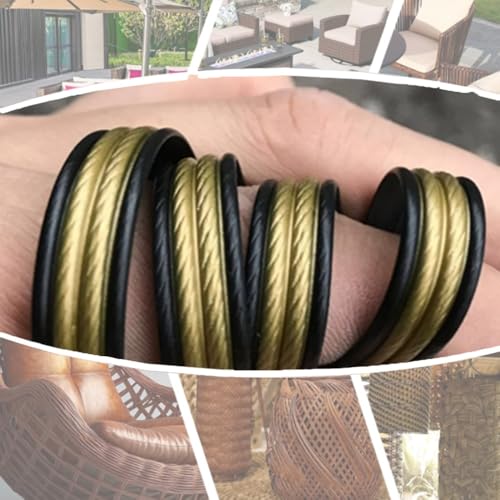 ZIUSFAC Rattan Weben Material Kunststoff Rattan Reparaturmaterial PE Wicker Repair Material Synthetische Rattan-Reparaturset Korbgeflecht Möbel Reparatur-Set(Black Gold) von ZIUSFAC