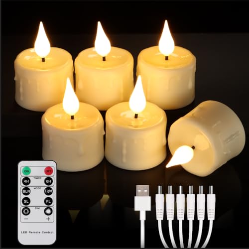 ZIYOUDOLI Wiederaufladbare LED Teelichter Halloween Aufladbare Kerzen mit Fernbedienung Timer, Warmweiß Dimmbare LED-Kerze für Halloween, Weihnachten Heimdekoration (Set von 6) von ZIYOUDOLI
