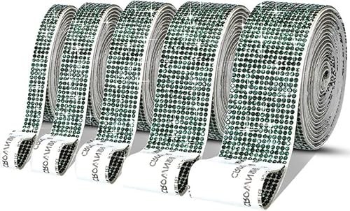 Diamant Band Selbstklebender Kristall-Strass-Aufkleber, Diamantband, DIY-Aufkleber, Strasssteine, Kunsthandwerk, Auto-Telefon-Dekoration (Color : Dark green, Size : 14 Row (30mm)) von ZJCNHY