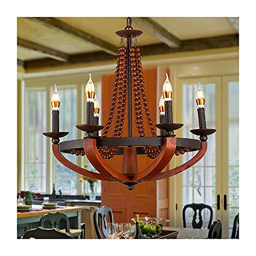 ZJHAHJY Kronleuchter mit Holzperlen, 6 Lichter, Bauernhaus-Kronleuchter, Kristalle, französisches Empire-Stil, Deckenleuchte im Boho-Stil für Schlafzimmer, Foyer, Esszimmer, Braun, 60 x 65 cm von ZJHAHJY