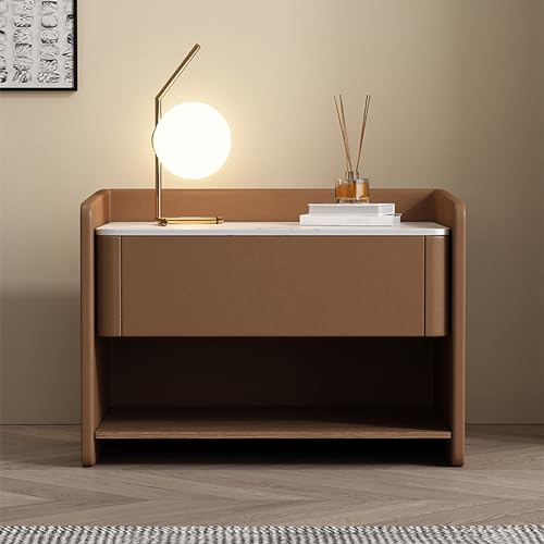 Moderner minimalistischer Nachttisch aus Massivholz für das Schlafzimmer mit Schieferplatte, weiße Kommode für das Schlafzimmer, Schubladenschrank, Nachttisch aus Holz, Beistelltisch, Schlafzimmersch von ZJHESXV