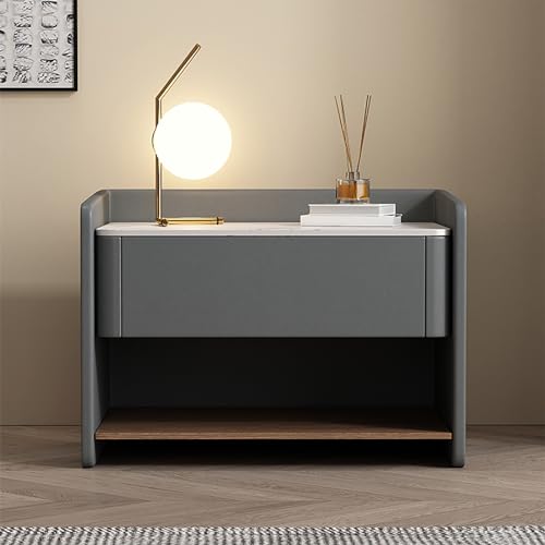 Moderner minimalistischer Nachttisch aus Massivholz für das Schlafzimmer mit Schieferplatte, weiße Kommode für das Schlafzimmer, Schubladenschrank, Nachttisch aus Holz, Beistelltisch, Schlafzimmersch von ZJHESXV
