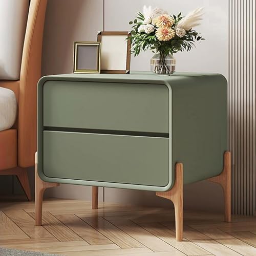 ZJHESXV Moderner, minimalistischer Nachttisch aus Massivholz mit Schubladen, Schlafzimmerschränke, Nachttische aus Holz, Kommoden, Aufbewahrungsschränke aus Holz (Farbe: Olivgrün) von ZJHESXV