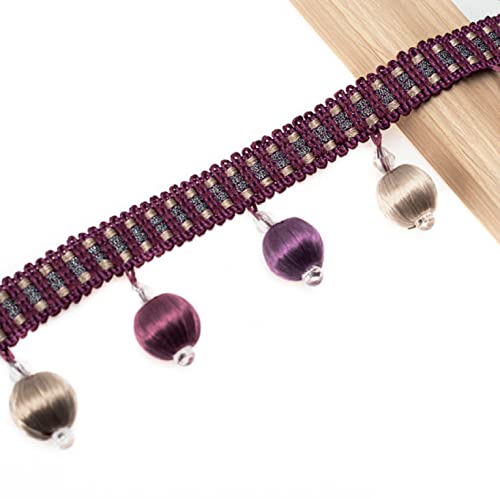 12 Meter hängende Kugelquaste Fransen Perlen dekorative Bordüre für Vorhang Sofa Tischdecke DIY Handwerk Nähen Band Trim (Dunkelviolett, 12 Yards) von ZJHHAAKZZZZZZZ