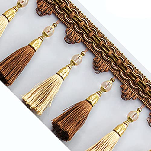3/6 Meter Vorhang Nähen Trim Geflecht Perlen Anhänger Quaste Fransen Tischdecke Sofakissen Polster Dekor DIY Handwerk (Dunkelbraun 3 Meter) von ZJHHAAKZZZZZZZ