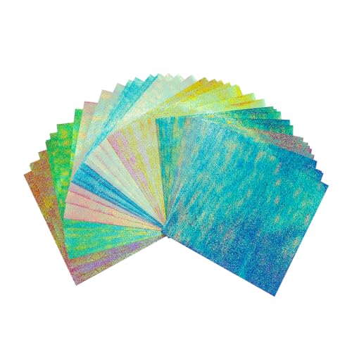 ZJIVQO 50 Stück Schillerndes Glitzerpapier, Glänzendes Origami-Papier, Regenbogen-Faltpapier für Bastelarbeiten, Kunstzubehör, 10 von ZJIVQO
