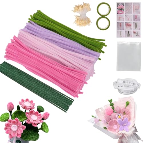 400 Stück Pfeifenreiniger Blumen Set mit Anleitung, Pipe Cleaner Flower Set, Pfeifenputzer zum Basteln Pastell, Tulpe Blumenstrauß Pfeifenreiniger Zubehör Enthält 4 Farben für DIY Handwerksprojekt 400 Stück Pfeifenreiniger Blumen Set mit Anleitung, Pipe Cleaner Flower Set, Pfeifenputzer zum Basteln Pastell, Tulpe Blumenstrauß Pfeifenreiniger Zubehör Enthält 4 Farben für DIY Handwerksprojekt von ZJKUBOIS