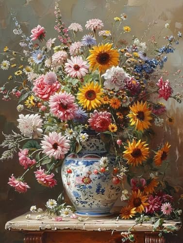 Blume Diamond Painting Erwachsene, 5D Diamant Painting Bilder Vase Muster Design, Eckige Steine Diamond Art Kinder DIY Strass Stickerei Bastelset für Wanddeko Schlafzimmer, 30 x 40cm -zjn25060C von ZJNBBDOU