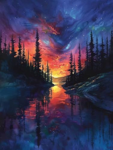 Diamond Painting Aurora, Landschaft Diamond Painting Erwachsene Groß XXL (40x55cm), 5D DIY Eckige Steine Diamant Malerei Bilder Erwachsene Mosaik Bastelset für Deko Wohnzimmer, Geschenke -zjn25062U von ZJNBBDOU