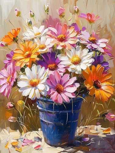 Diamond Painting Chrysantheme, Vase Diamond Painting Erwachsene Groß XXL 60x80cm, 5D DIY Eckige Steine Diamant Malerei Bilder Erwachsene Mosaik Bastelset für Deko Wohnzimmer, Geschenke -zjn2506ZY von ZJNBBDOU
