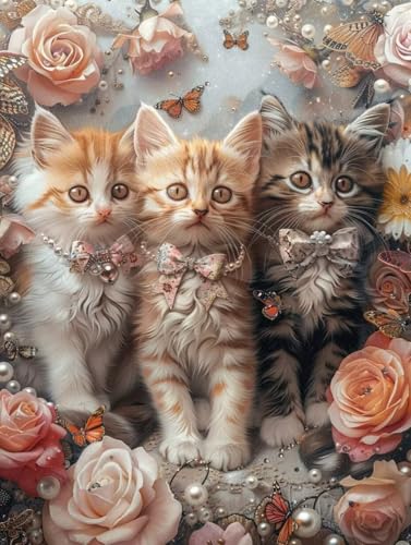 Diamond Painting Katze, Blume Diamond Painting Erwachsene Groß XXL (60x80cm), 5D DIY Eckige Steine Diamant Malerei Bilder Erwachsene Mosaik Bastelset für Zimmer Deko Wohnzimmer, Geschenke -zjn2506T6 von ZJNBBDOU