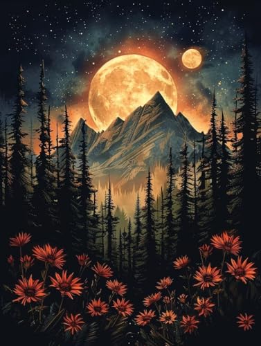Diamond Painting Mond, Berg Diamond Painting Erwachsene Groß XXL 100x135cm, 5D DIY Eckige Steine Diamant Malerei Bilder Erwachsene Mosaik Bastelset für Zimmer Deko Wohnzimmer, Geschenke -zjn2506BZ von ZJNBBDOU