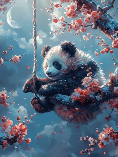 Diamond Painting Panda, Kirschblüten Diamond Painting Erwachsene Groß XXL 100x135cm, 5D DIY Eckige Steine Diamant Malerei Bilder Erwachsene Mosaik Bastelset für Deko Wohnzimmer, Geschenke -zjn25061F von ZJNBBDOU