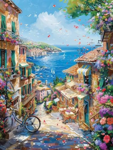 Diamond Painting Stadt, Landschaft Diamond Painting Erwachsene Groß XXL (90x120cm), 5D DIY Eckige Steine Diamant Malerei Bilder Erwachsene Mosaik Bastelset für Deko Wohnzimmer, Geschenke -zjn2506ST von ZJNBBDOU