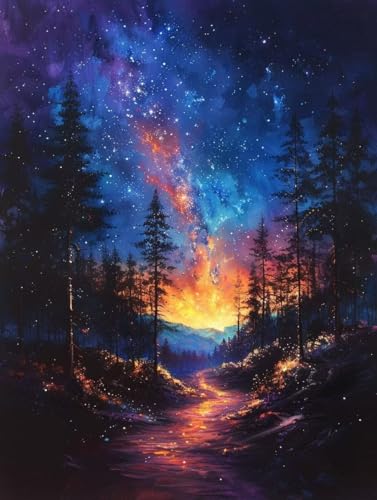 Diamond Painting Sternenhimmel, Wald Diamond Painting Erwachsene Groß XXL (60x80cm), 5D DIY Eckige Steine Diamant Malerei Bilder Erwachsene Mosaik Bastelset für Deko Wohnzimmer, Geschenke -zjn2506B2 von ZJNBBDOU