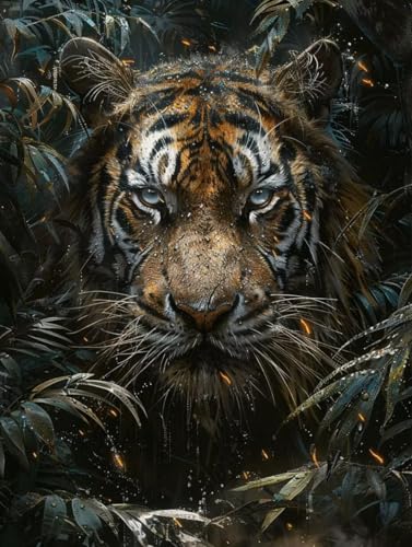 Diamond Painting Tiger, Dschungel Diamond Painting Erwachsene Groß XXL (25x35cm), 5D DIY Eckige Steine Diamant Malerei Bilder Erwachsene Mosaik Bastelset für Deko Wohnzimmer, Geschenke -zjn2506X7 von ZJNBBDOU