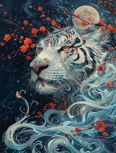 Diamond Painting Tiger, Traum Diamond Painting Erwachsene Groß XXL (25x35cm), 5D DIY Eckige Steine Diamant Malerei Bilder Erwachsene Mosaik Bastelset für Zimmer Deko Wohnzimmer, Geschenke -zjn2506LP von ZJNBBDOU