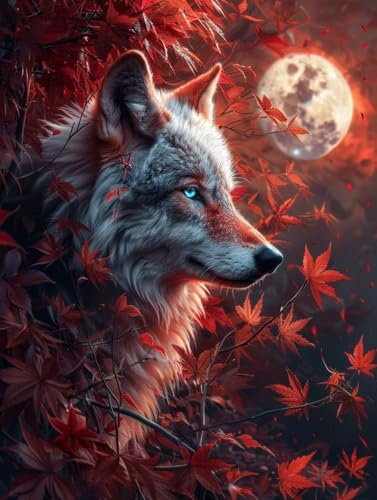 Diamond Painting Wolf, Mond Diamond Painting Erwachsene Groß XXL (80x110cm), 5D DIY Eckige Steine Diamant Malerei Bilder Erwachsene Mosaik Bastelset für Zimmer Deko Wohnzimmer, Geschenke -zjn2506G3 von ZJNBBDOU