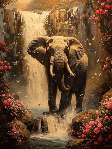 Elefant Diamond Painting Erwachsene, 5D Diamant Painting Bilder Fallen Muster Design, Eckige Steine Diamond Art Kinder DIY Strass Stickerei Bastelset für Wanddeko Schlafzimmer, (80x110 cm) -zjn2506S2 von ZJNBBDOU