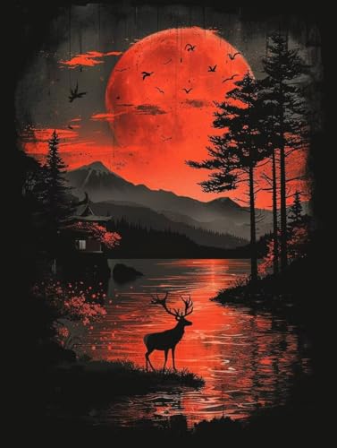 Japan Diamond Painting Erwachsene, 5D Diamant Painting Bilder Landschaft Muster Design, Eckige Steine Diamond Art Kinder DIY Strass Stickerei Bastelset für Wanddeko Schlafzimmer, 60 x 80cm -zjn250620 von ZJNBBDOU